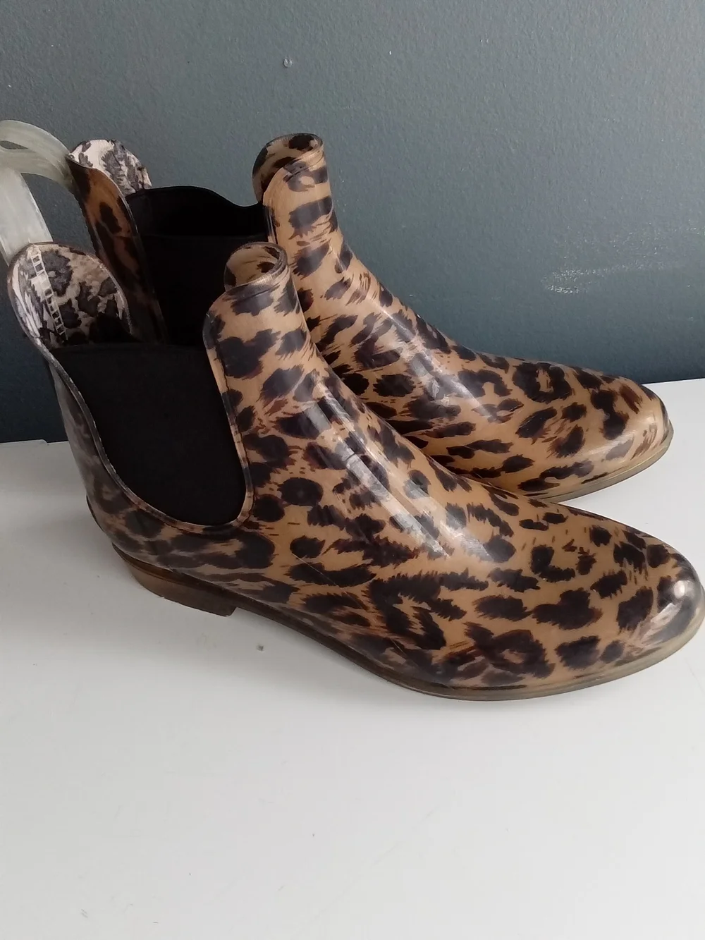 Leopard Print‎ Chelsea Rain Boots Waterproof Animal Print Ankle Boots Brown